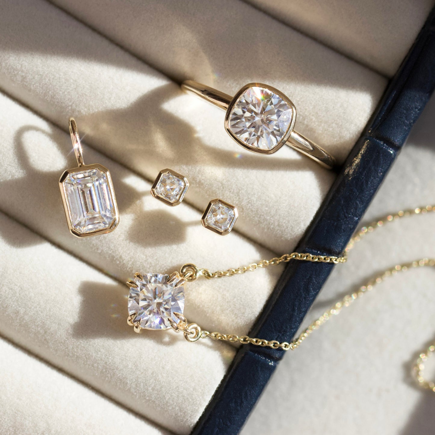Carrie Elizabeth moissanite claw necklace in solid 9k gold