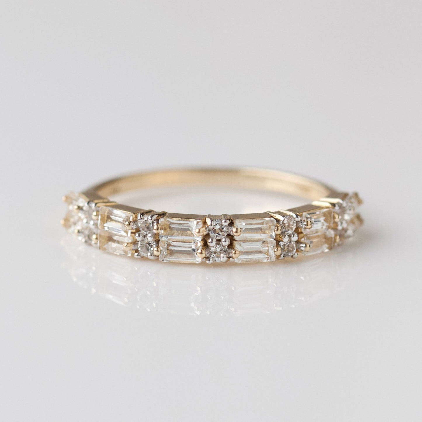 carrie elizabeth white topaz baguette solid gold ring