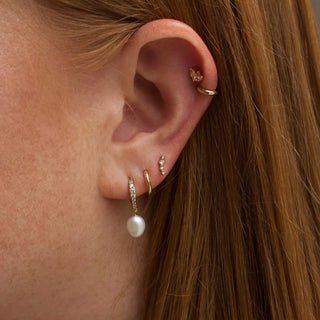 Carrie elizabeth pearl and pave drop hoops in gold vermeil