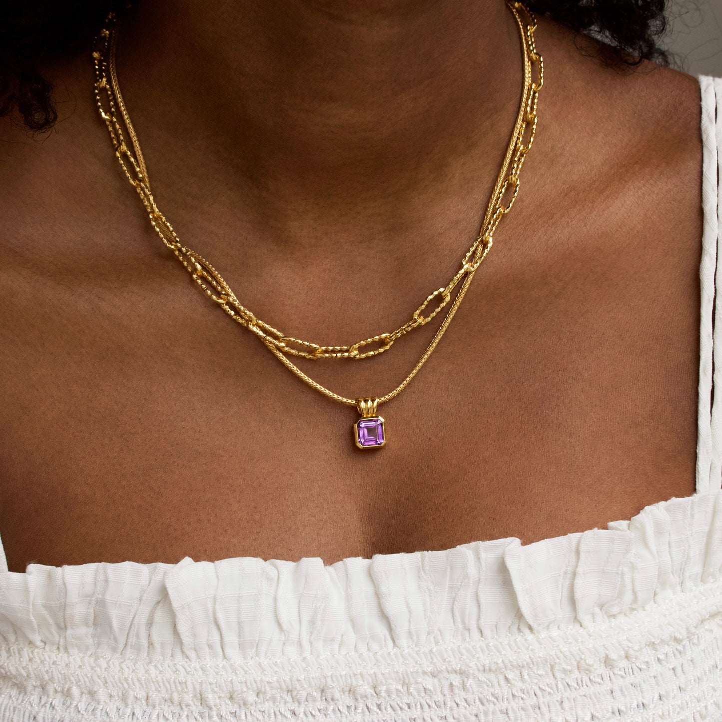Carrie elizabeth purple amethyst pendant necklace in gold vermeil