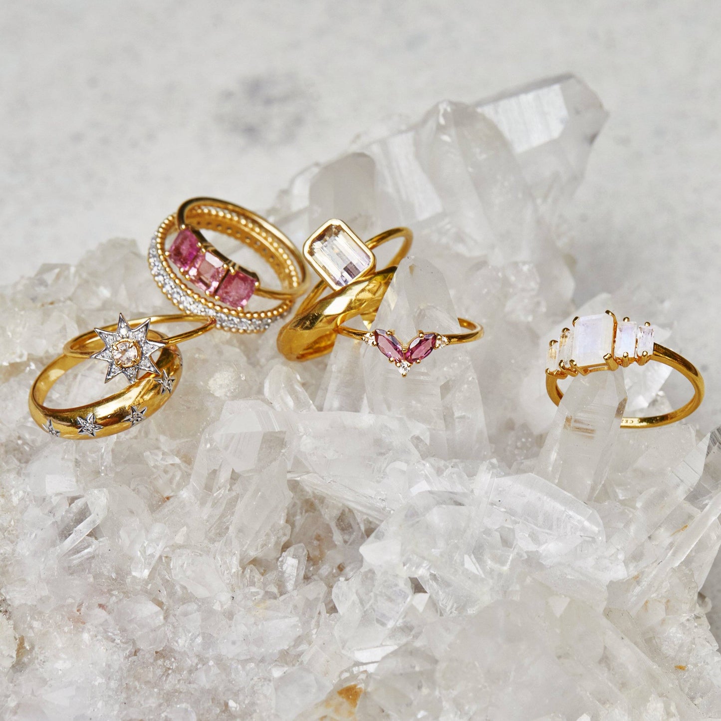 14k Gold Vermeil Moonstone Deco Ring Ring PINK CITY