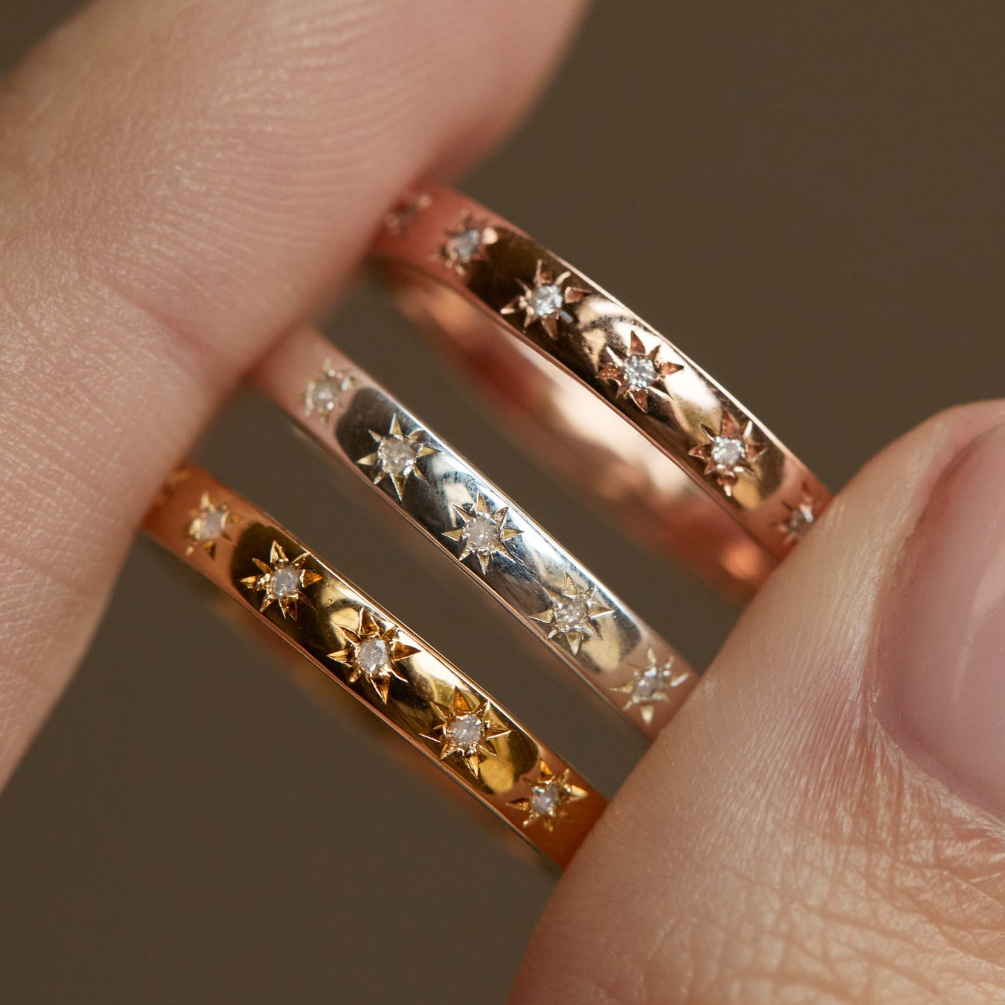 Simple Star Set Diamond Band In 14k Solid Yellow Gold - Ring - Carrie Elizabeth