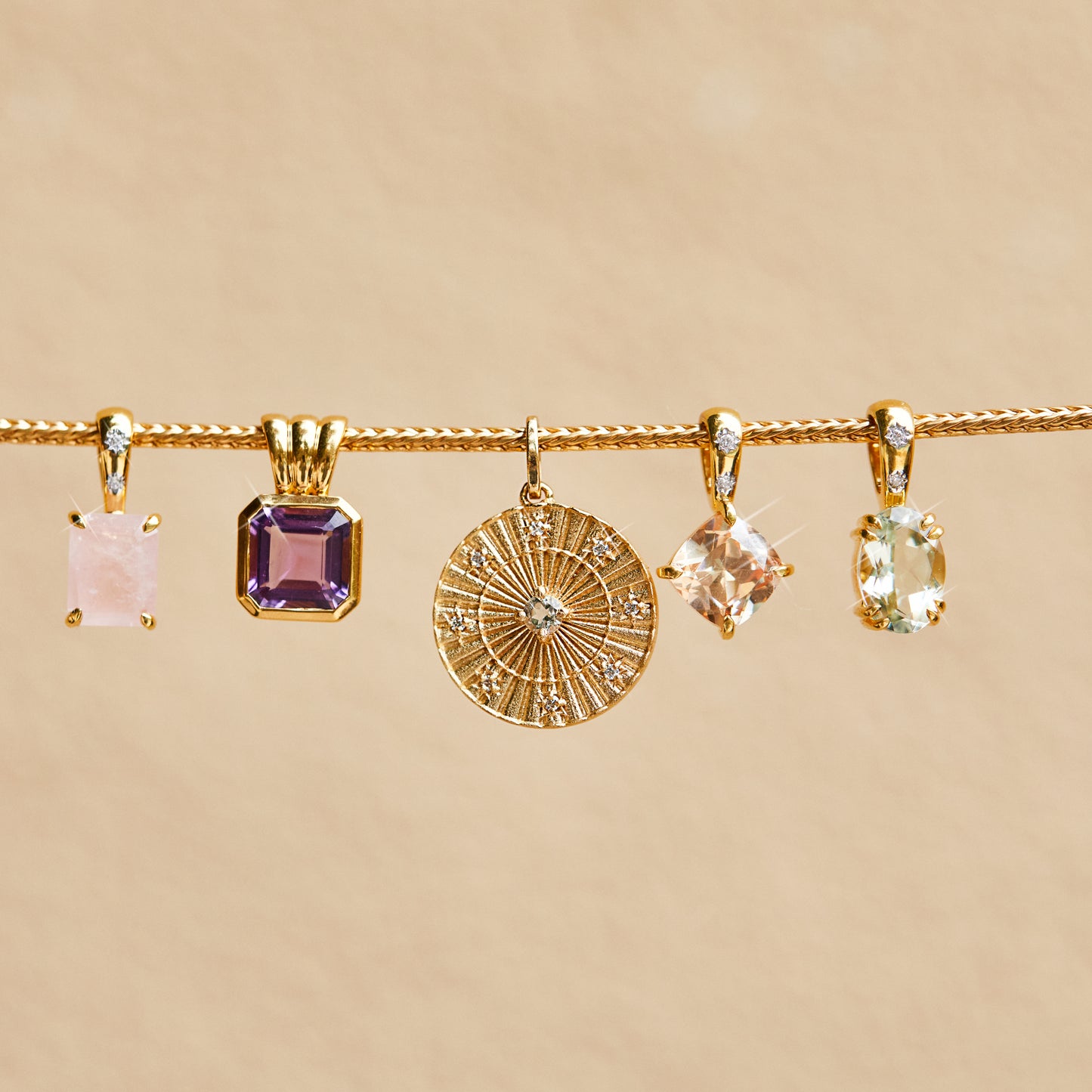 Carrie Elizabeth rose quartz pendant in gold plating