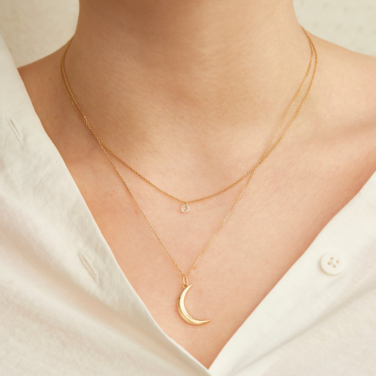 New Moon Necklace In 9K Solid Yellow Gold - Necklace - Carrie Elizabeth
