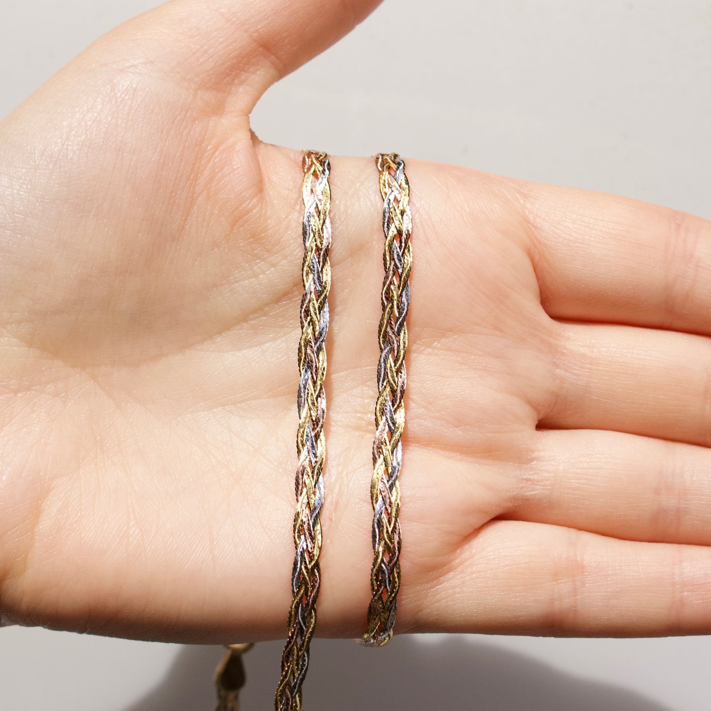Diamond Cut Tri-Colour Braid Chain Necklace