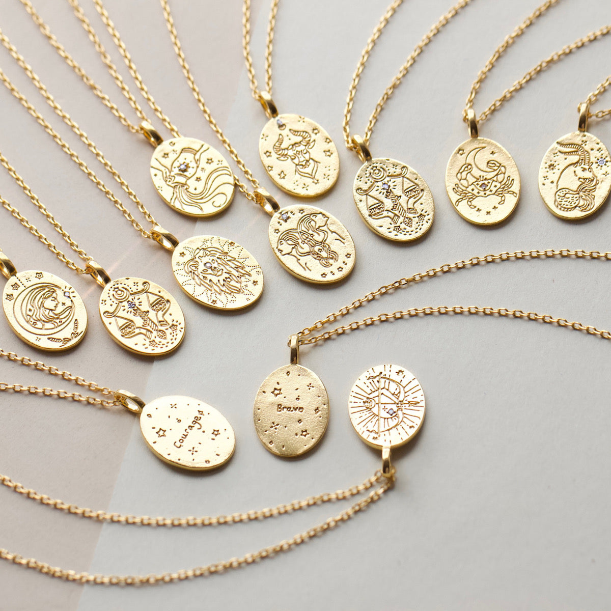Diamond Detail Horoscope Coin Necklace