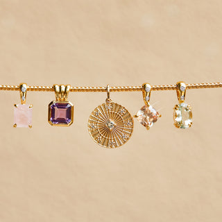 Carrie elizabeth green amethyst and cz pendant in gold plated brass