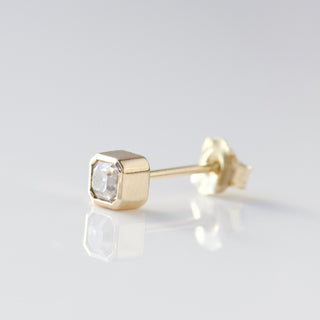 Carrie Elizabeth moissanite bezel set earrings in solid 9k gold