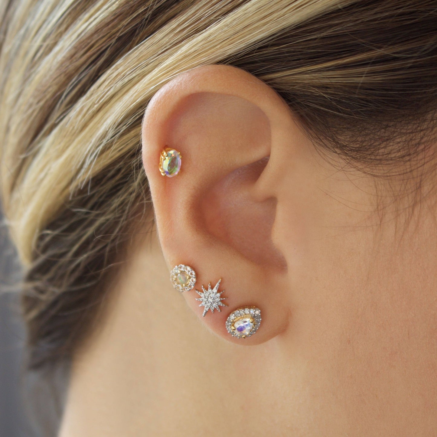 14k Gold Vermeil Diamond Starburst Stud Earrings Earrings Pink City