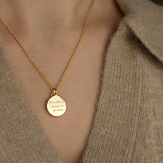 14k Gold Plated "We will look for you in the stars" Coin Necklace with Crescent Moon Charm Necklace Pink City