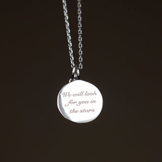 Sterling Silver "We will look for you in the stars" Coin Necklace with Crescent Moon Charm Necklace Pink City
