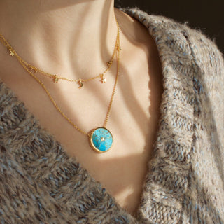 14k Gold Vermeil Mini Hanging Charm Necklace in Moon & Stars Necklace