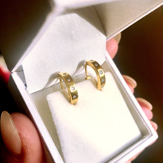 Star Set Diamond Huggie Hoops