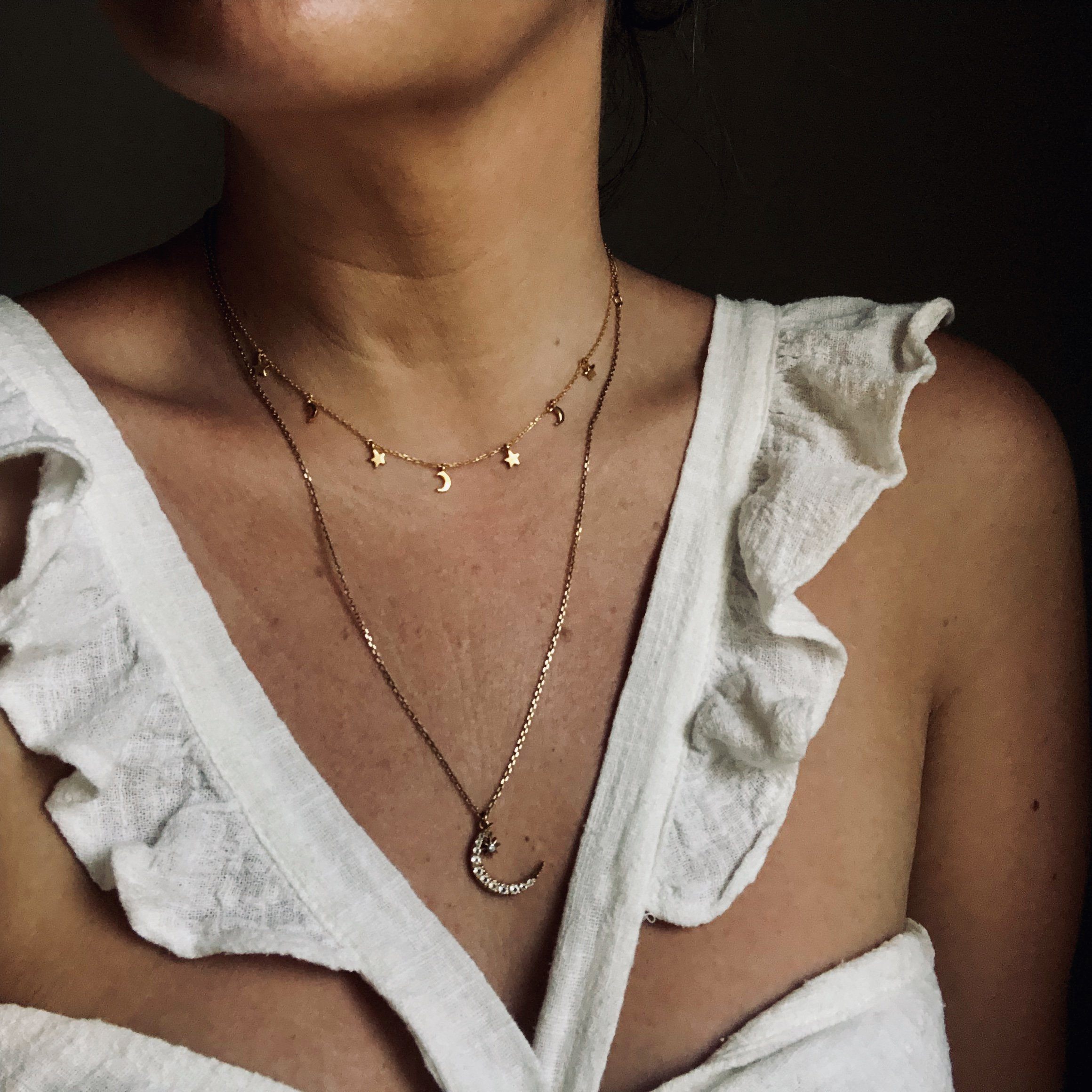 14k Gold Vermeil Crescent Moon Pendant in Moonstone & Diamond 18