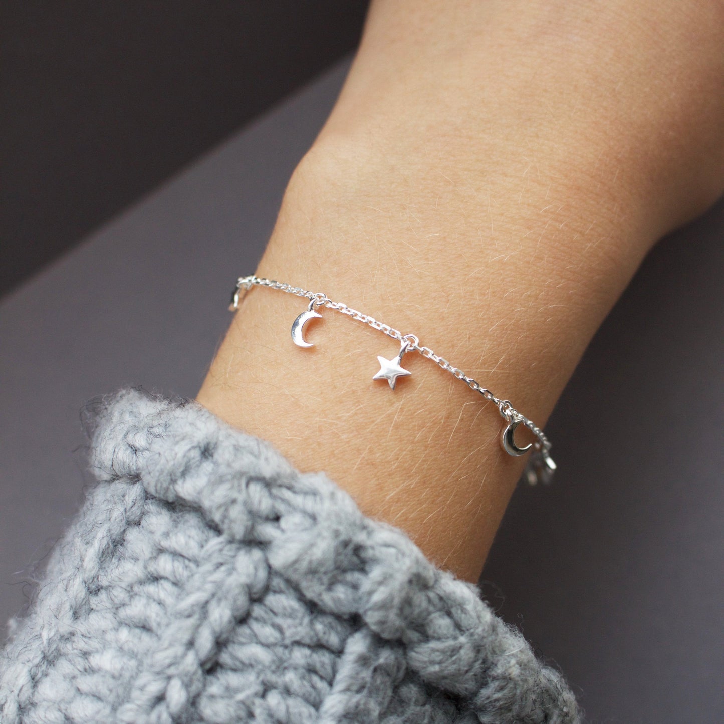 Sterling Silver Mini Charm Bracelet in Moon & Stars Bracelet Malya