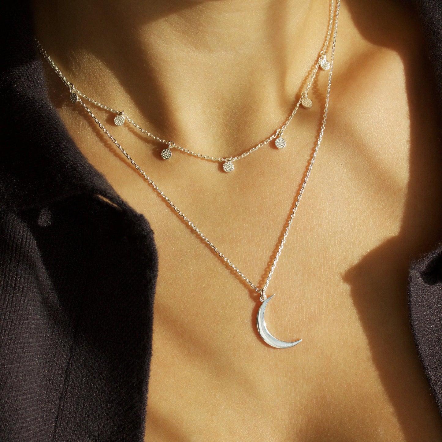 Sterling Silver New Moon Pendant Necklace Malya