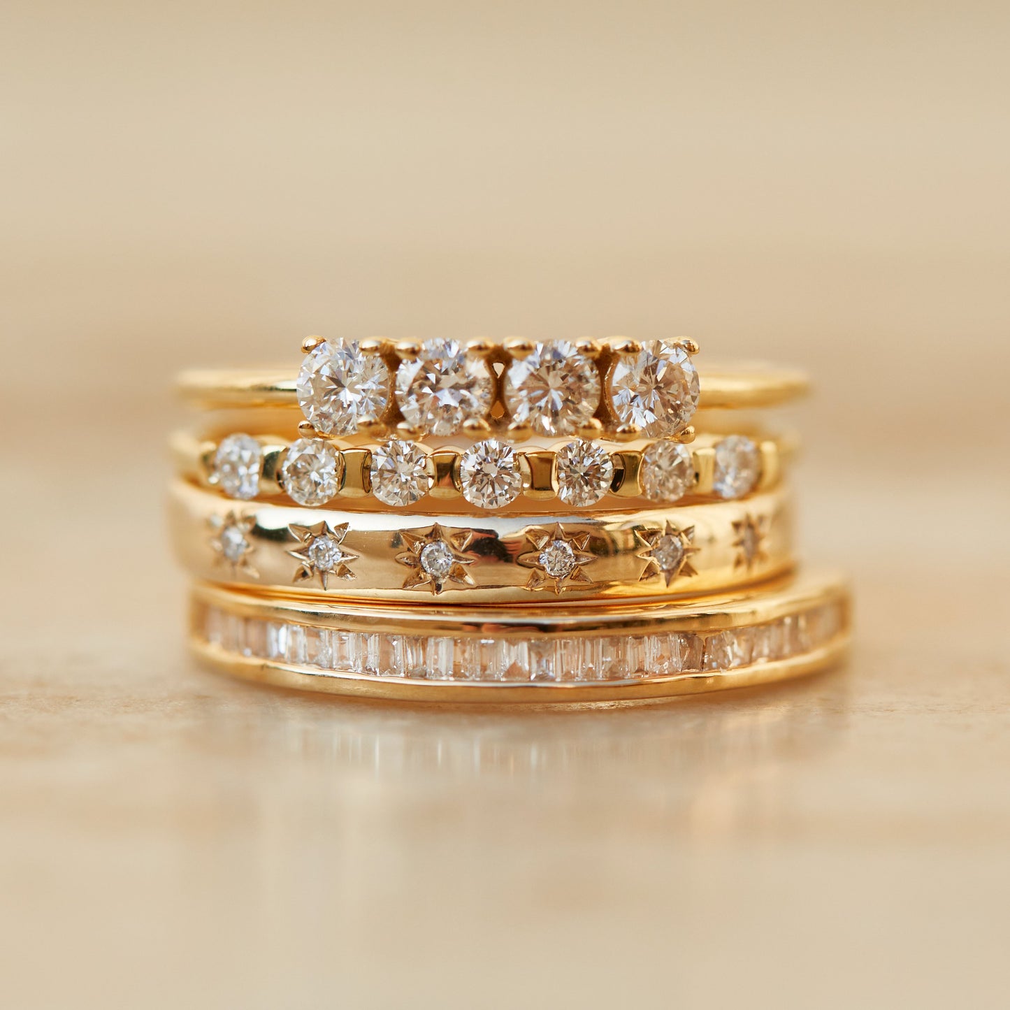 Simple Star Set Diamond Band In 14k Solid Yellow Gold - Ring - Carrie Elizabeth