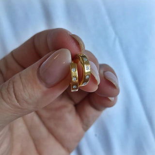 14k Gold Vermeil Star Set Diamond Hugging Hoops  Best Seller, Diamond, earrings, Gold, Hoops, metal-14k-yellow-gold, over-80, Valentines