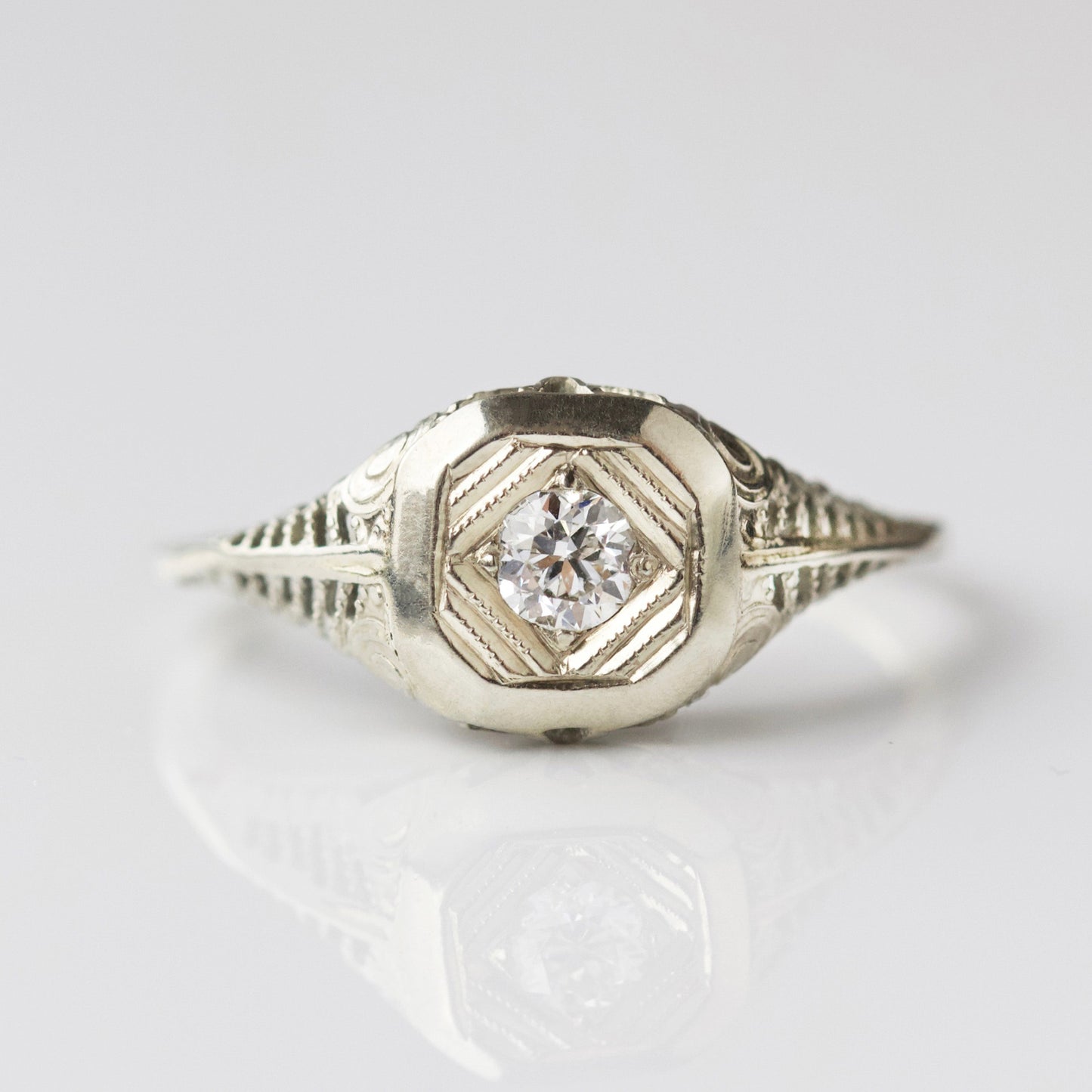 Carrie Elizabeth vintage white gold diamond ring