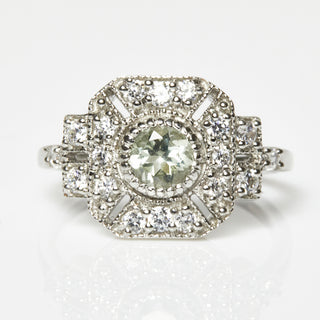 Venus Green Amethyst & Cubic Zirconia Vintage Ring In Sterling Silver - Ring - Carrie Elizabeth