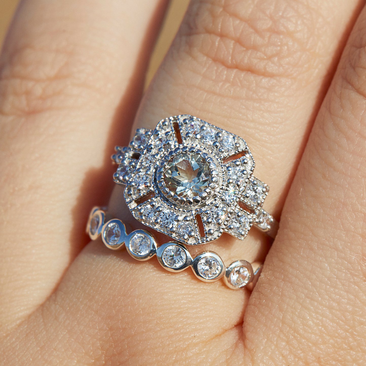 Venus Green Amethyst & Cubic Zirconia Vintage Ring In Sterling Silver - Ring - Carrie Elizabeth