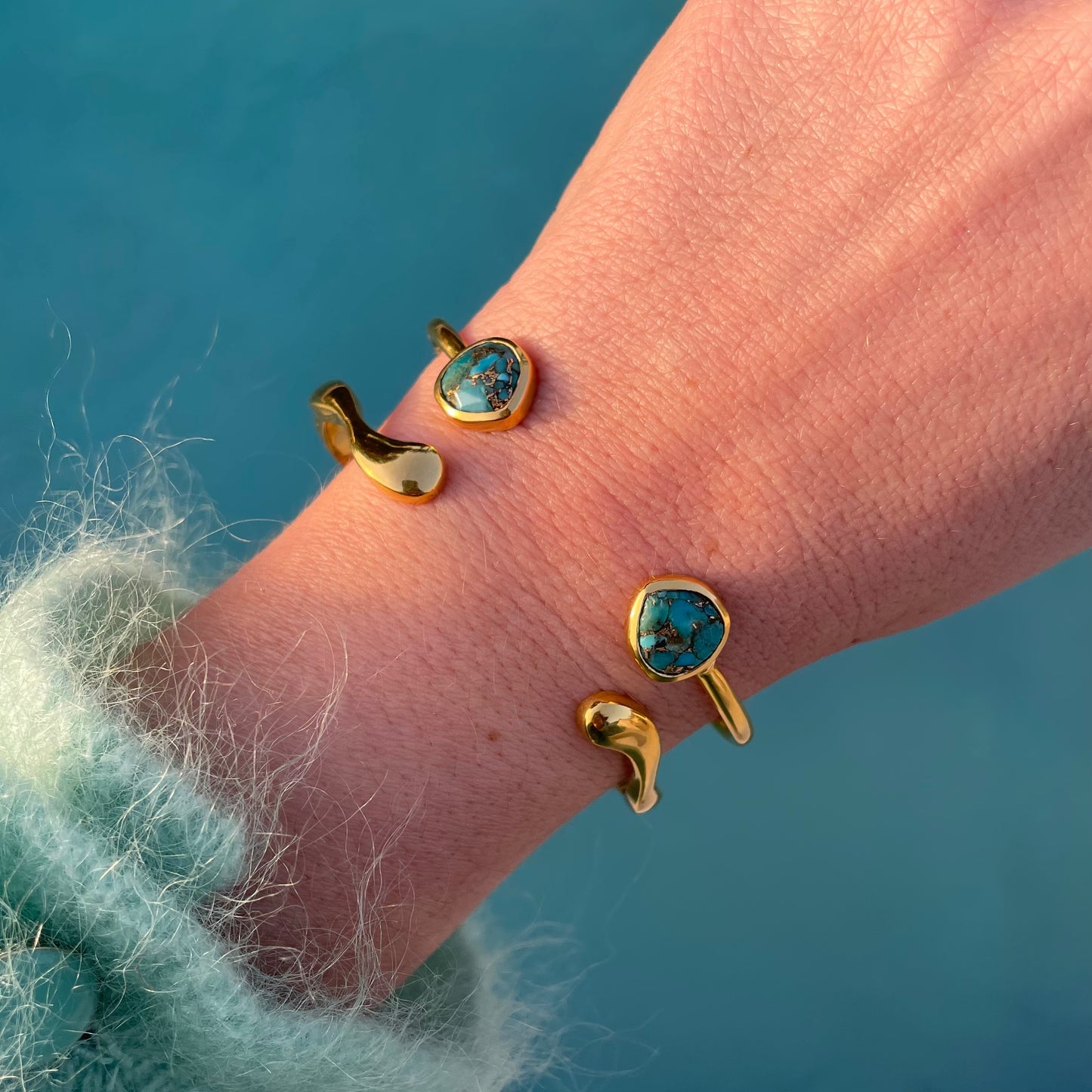 Turquoise Cuff Bangle In Gold Plating - Bracelet - Carrie Elizabeth