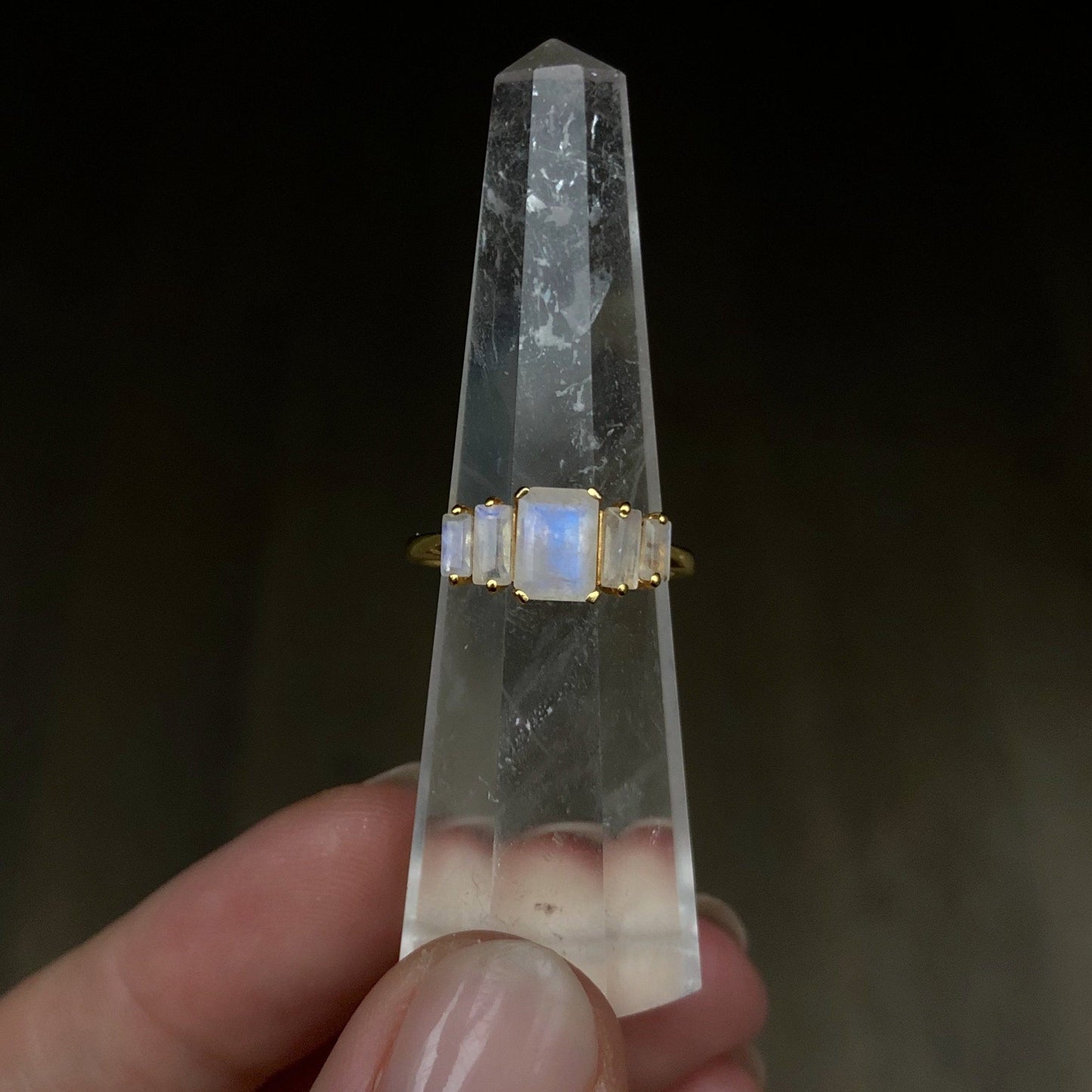 14k Gold Vermeil Moonstone Deco Ring Ring PINK CITY