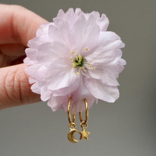 14k Gold Vermeil Star & Moon Charm Hoop Earrings Earrings VJI