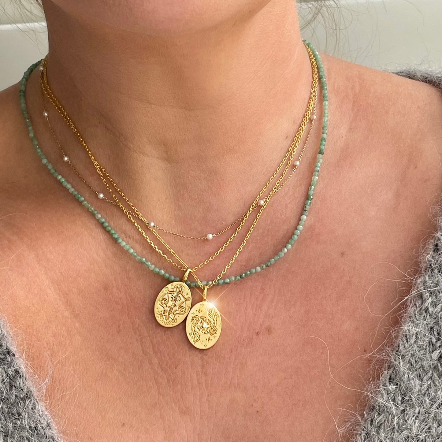 Diamond Detail Horoscope Coin Necklace