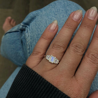 Sterling Silver Moonstone Deco Ring Ring PINK CITY