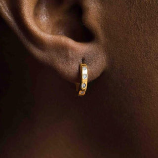 14k Gold Vermeil Star Set Diamond Hugging Hoops  Best Seller, Diamond, earrings, Gold, Hoops, metal-14k-yellow-gold, over-80, Valentines