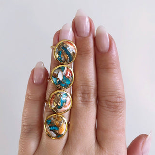 14k Gold Vermeil Statement Oyster Turquoise Ring 95.00 Best Seller, Gold, New In, over-80, ring, Semi Precious, Turquoise