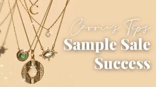 Carrie Elizabeth tips for Sample sale success. Image shows preview of solid gold gemstone necklaces 
