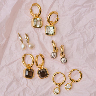 Green Amethyst Drop Hoop Earrings