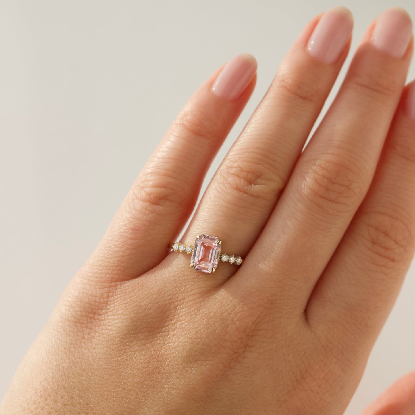 peach sapphire and diamond engagement ring in 14k solid gold
