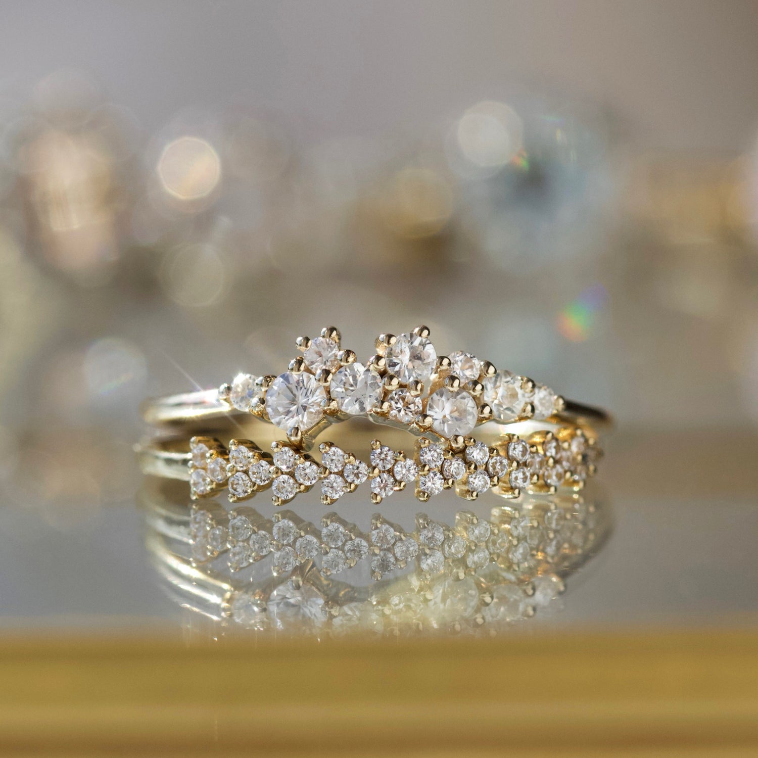 sapphire and diamond celestial scatter ring in solid gold