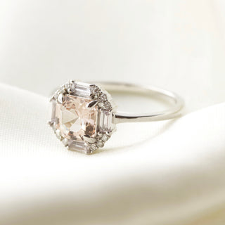 Ophelia Morganite, Sapphire and Diamond Ring 14k White Gold- UK Size W