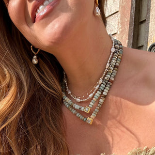 Chunky Aqua Jade Beaded Necklace