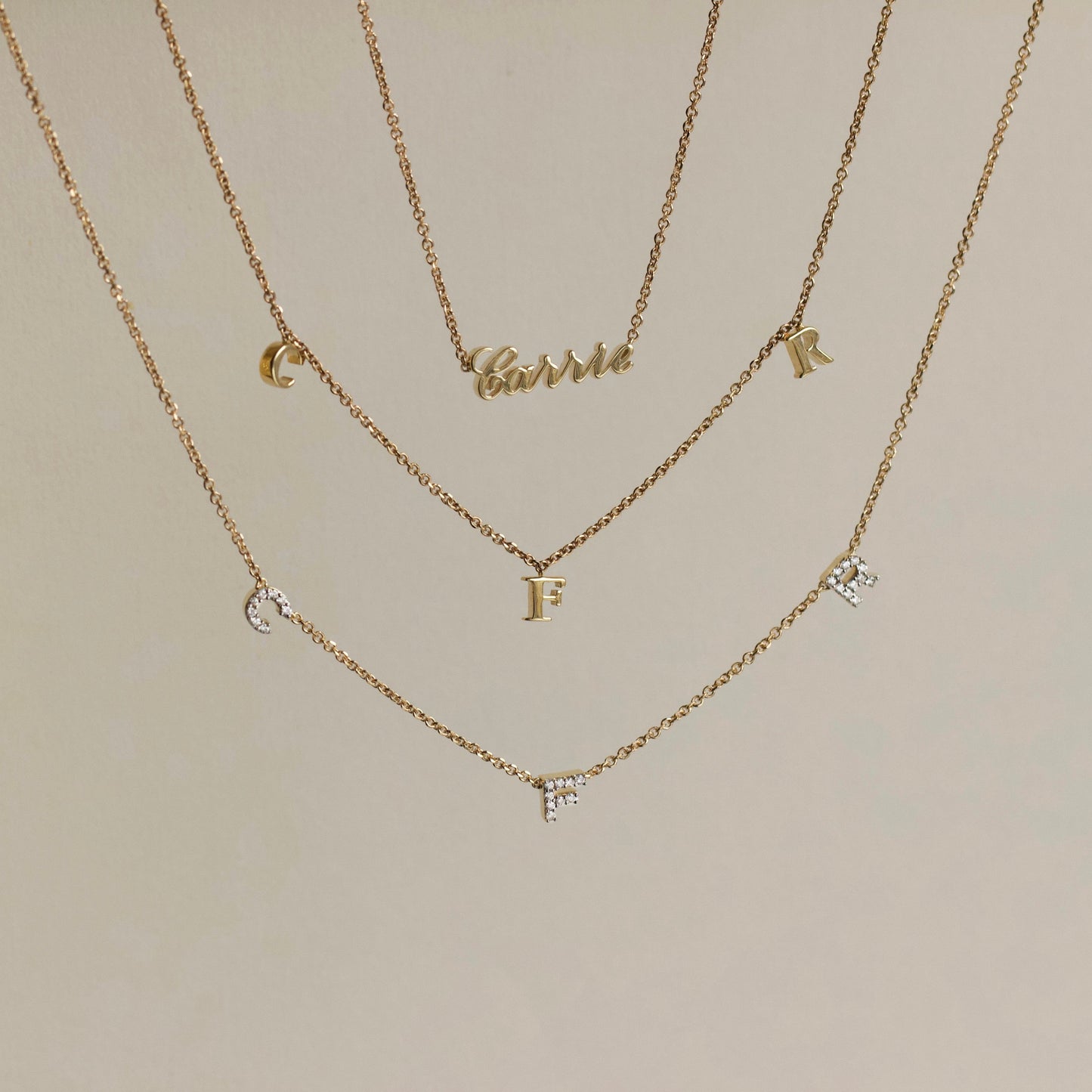 carrie elizabeth diamond initial personalised necklace in solid gold