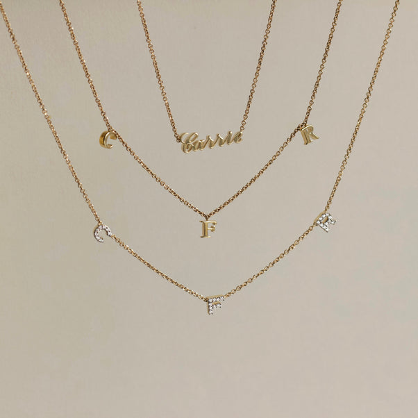 carrie elizabeth diamond initial personalised necklace in solid gold