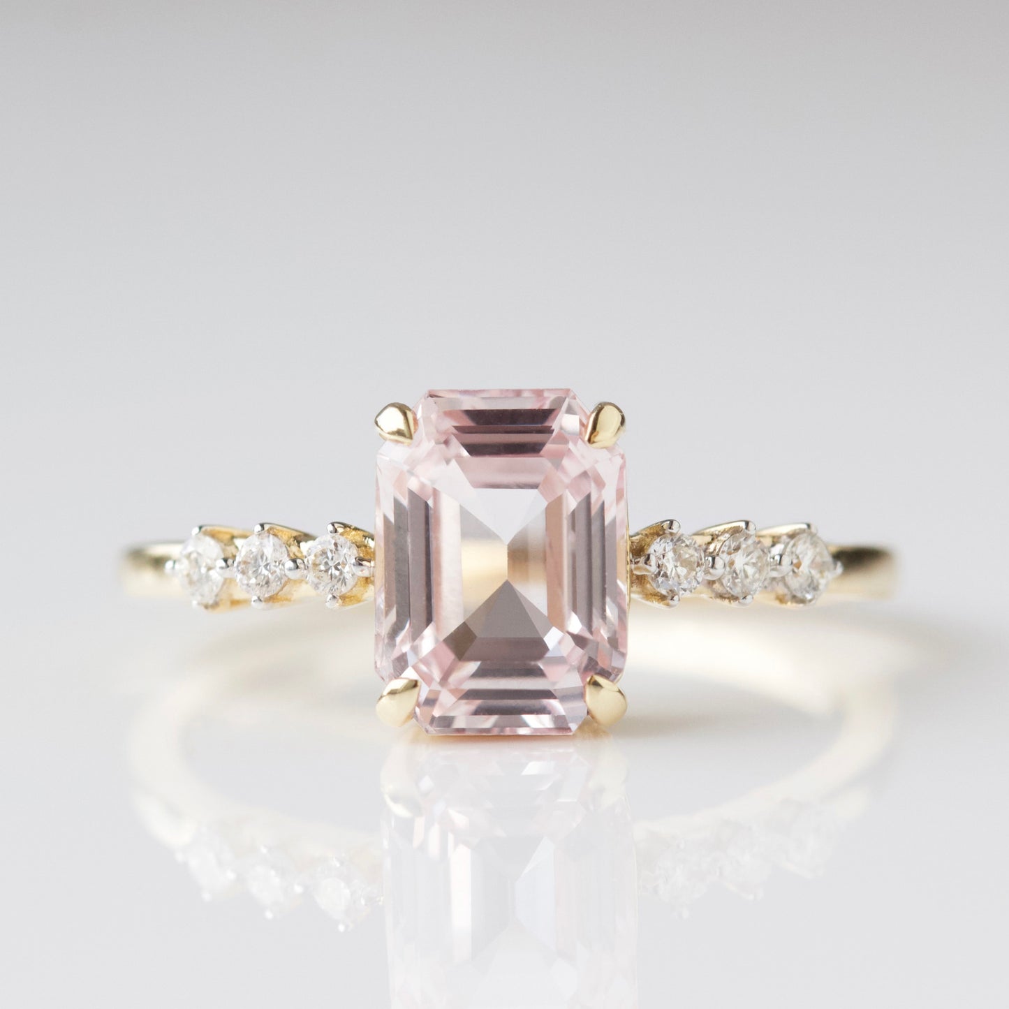 peach sapphire and diamond engagement ring in 14k solid gold