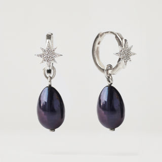 starburst baroque black pearl earring in silver