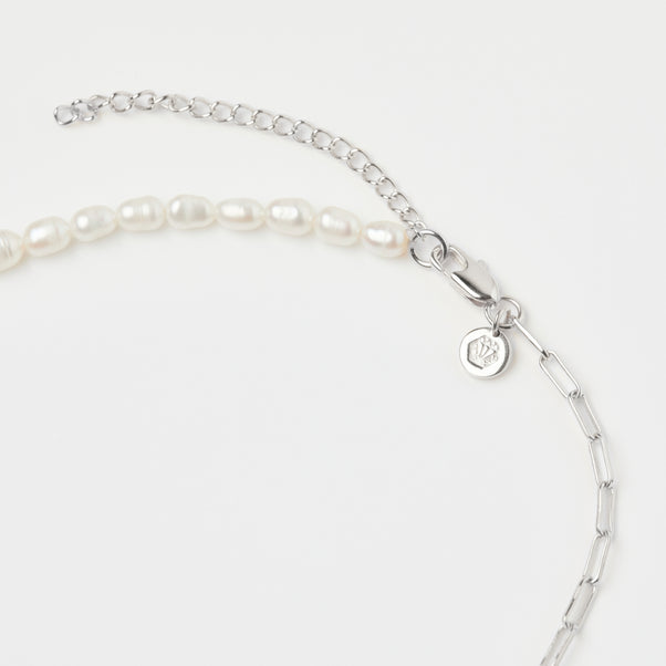 zoe sugg intentions lucky pearl and chain necklace in silver