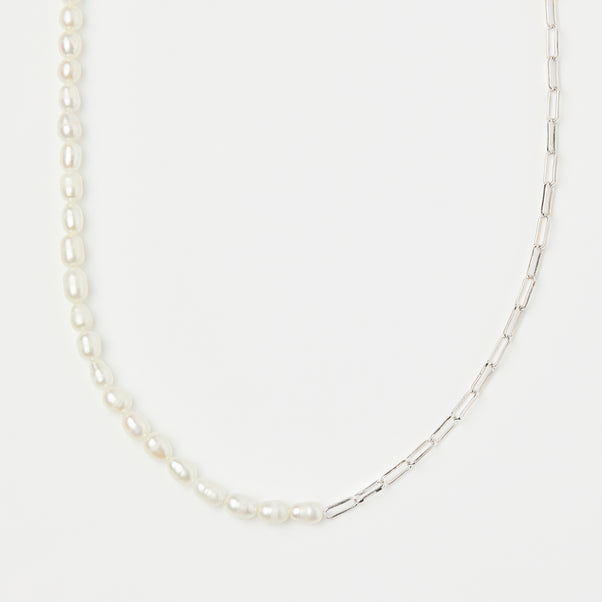 zoe sugg intentions lucky pearl and chain necklace in silver