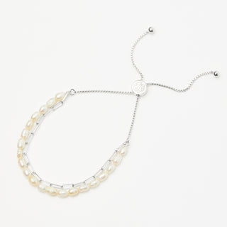 zoe sugg intentions lucky pearl and chain bracelet in silver
