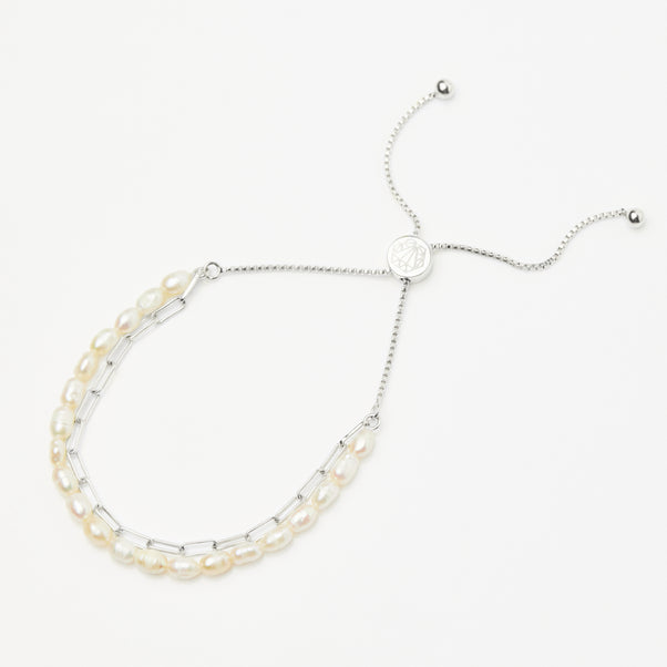 zoe sugg intentions lucky pearl and chain bracelet in silver