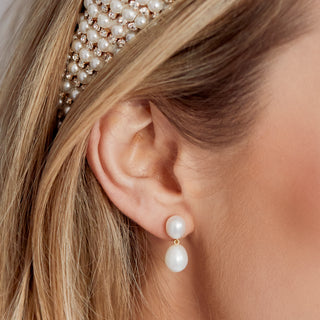 double pearl gemstone stud earrings