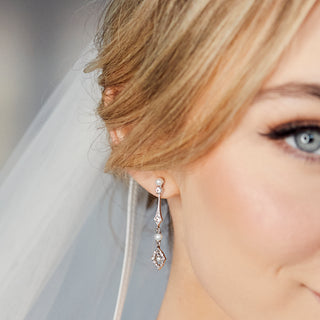 Pearl and white zircon bridal drop vintage earrings 