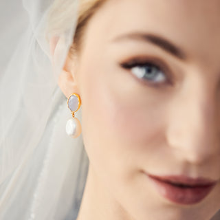 Iris Blue Lace Agate & Pearl Drop Earrings