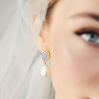 Iris Blue Lace Agate & Pearl Drop Earrings
